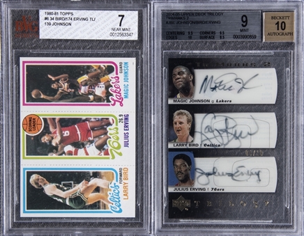 1980-2004 Larry Bird, Magic Johnson and Julius Erving BGS-Graded Cards Pair (2 Different) – Including Bird/Johnson Rookie Card